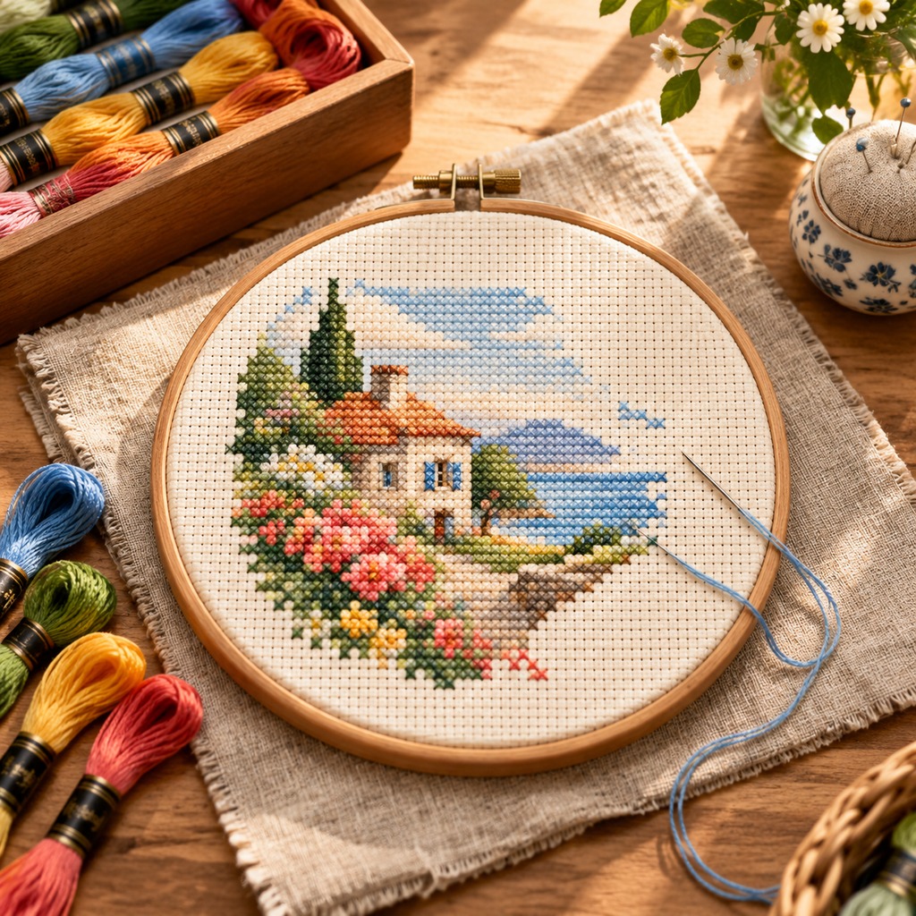 Cross-stitch counted grid stitching